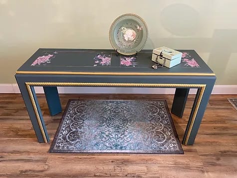 AFTER beautiful blue with golden accented sofa table