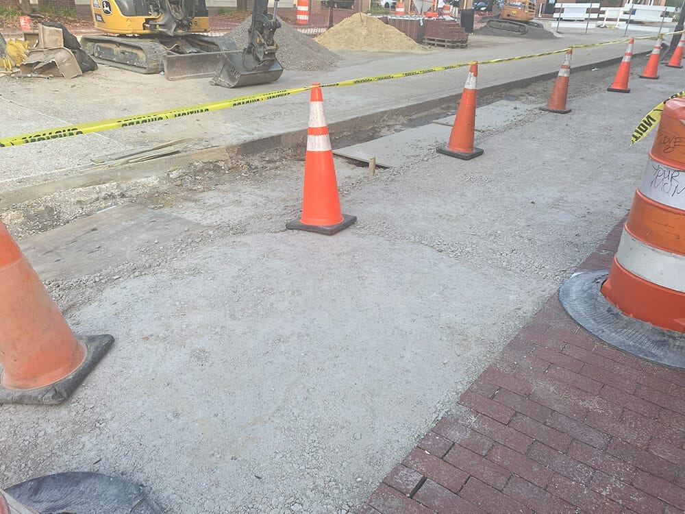 Orange cones everywhere during road construction